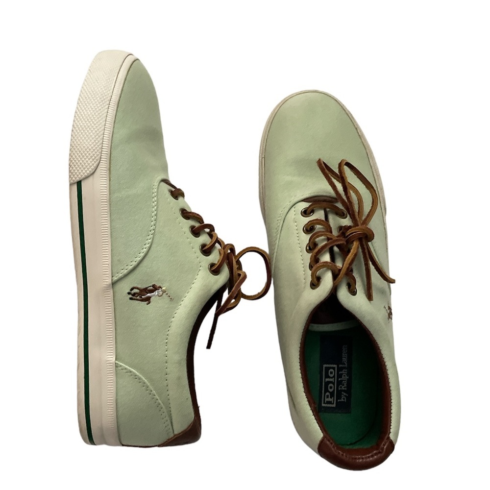 Polo Ralph Lauren Vaughn Men's Canvas & Leather Lace Up Shoes Sz 9.5D Green mint
